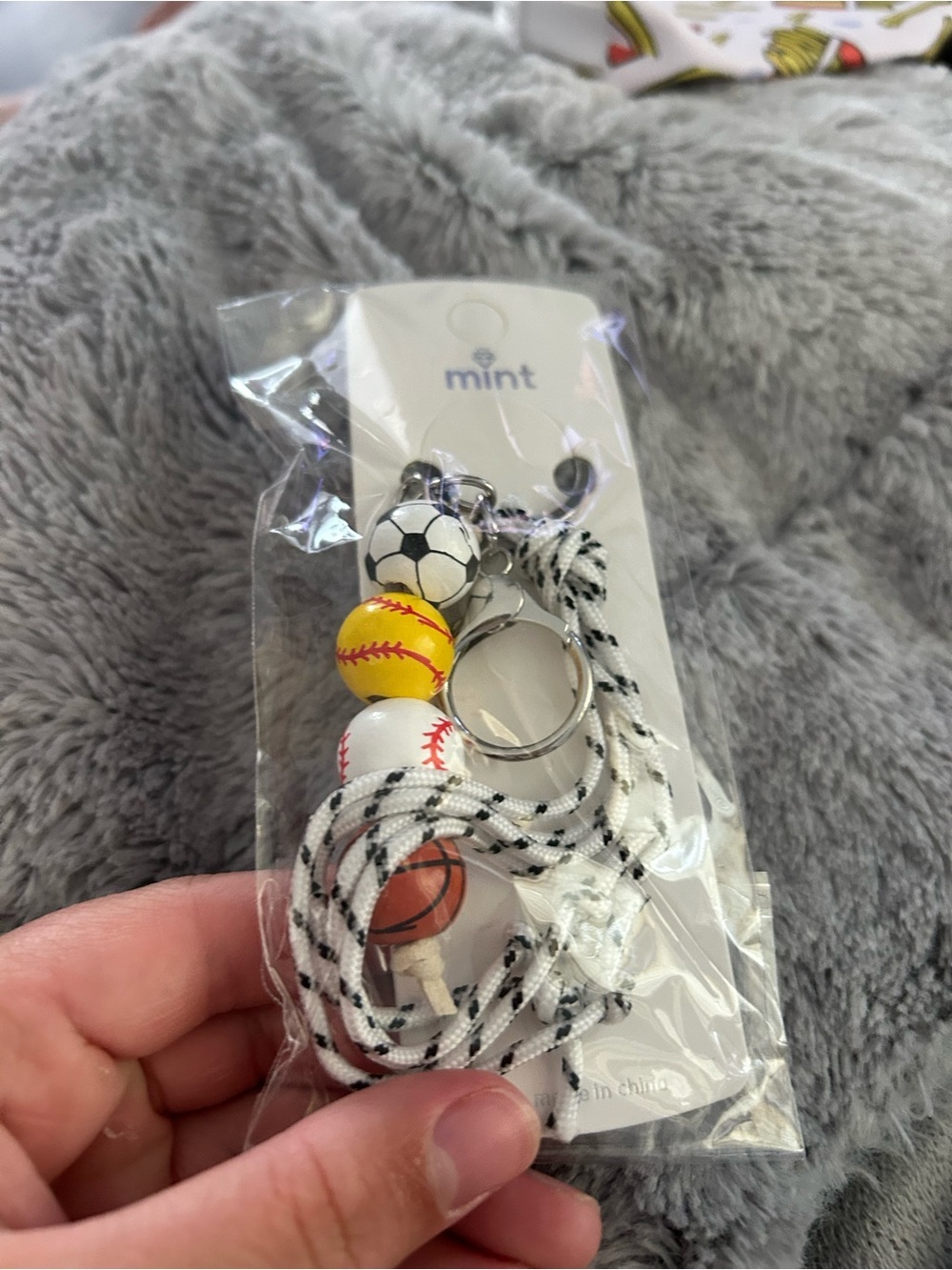 🔥$2 Mint Kids Keyring with White Cord and Multicolor Sports Beads